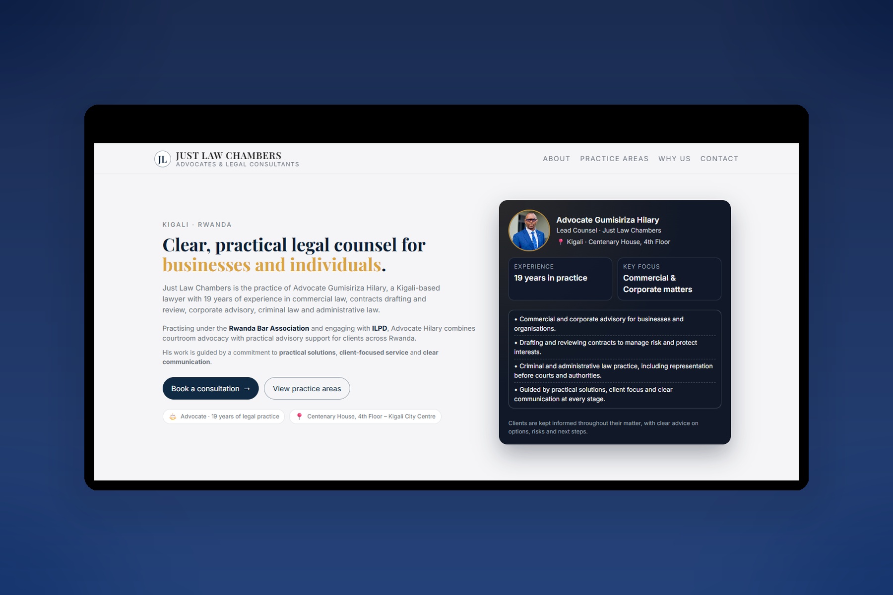 Preview of Just Law Chambers website